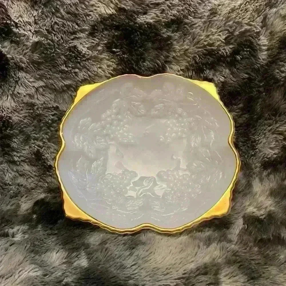 Vintage Anchor Hocking Milk Glass Grape Pattern Gold  Trim
Footed Bowl